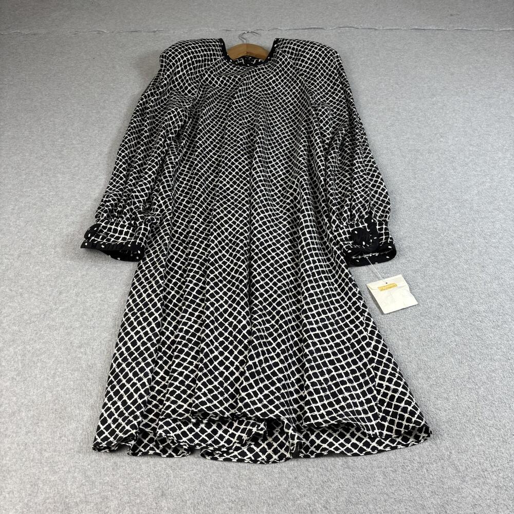 Vintage Raul Blanco Silk Dress Women 14 Black Puff Sleeve Midi Lagenlook 80s 90s
